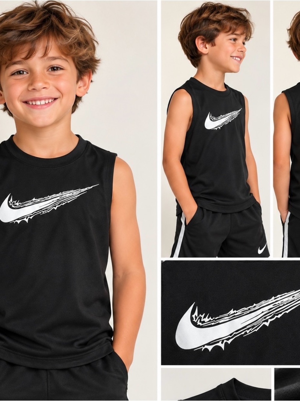 Nike Kids Dri-FIT Black Sleeveless Graphic Athletic Top